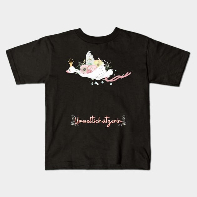 Schwan Fliegen Umwelt Schutz Prinzessin Blumen Süß Kids T-Shirt by Maggini Art